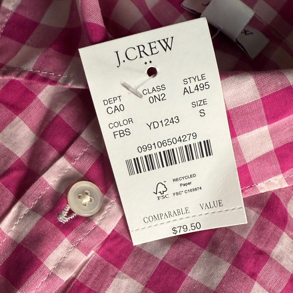 J. Crew Women's Pink Checkered Long Sleeve Button Down Shirt Size S NWT - Picture 3 of 12
